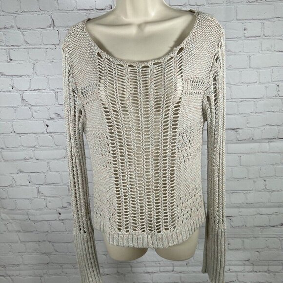 Free People Goccia Beige Multicolor Crop Cotton Linen Blend Open Knit Sweater S - Picture 1 of 8